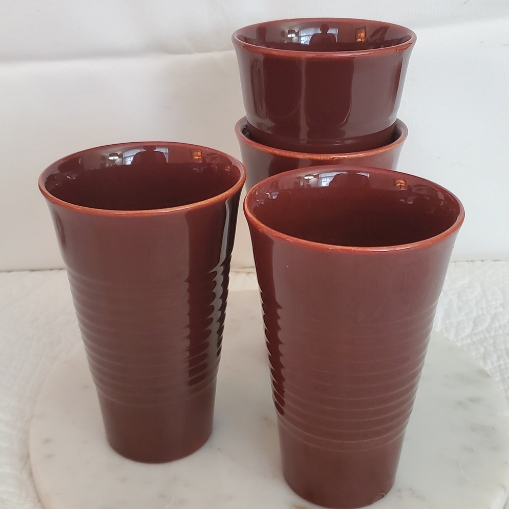 Gladding McBean Franciscan Pottery Burgundy Ice Tea Tumblers,  Set of 4